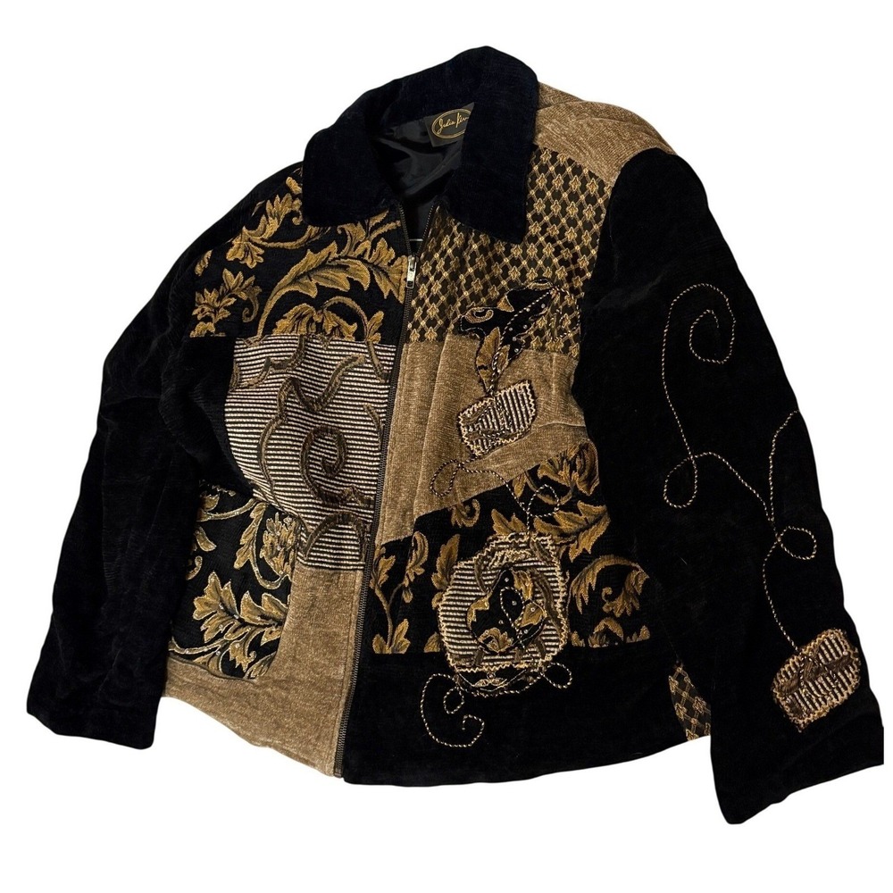 Julie New Collection Patchwork Embroidered Jacket Black Gold Size L